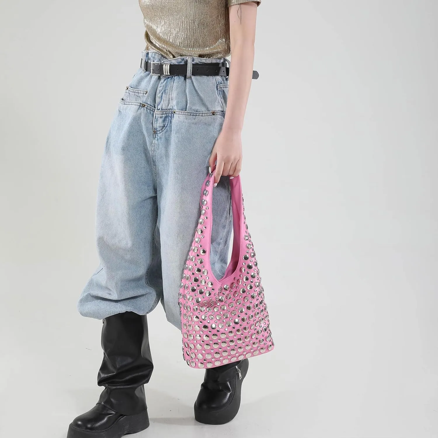 JQAliMOVV Studded Purses for Women Vegan Leather Tote Bag 90s Y2K Punk Purse Stud Shoulder Handbags