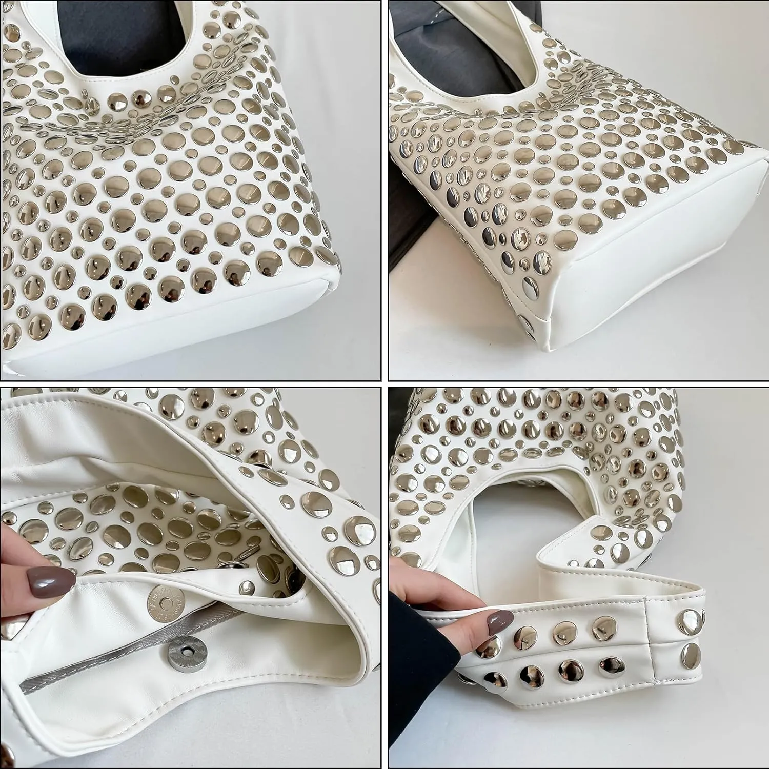 JQAliMOVV Studded Purses for Women Vegan Leather Tote Bag 90s Y2K Punk Purse Stud Shoulder Handbags