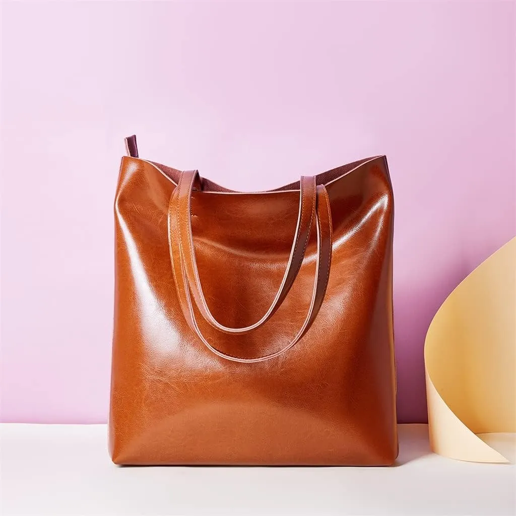 JSEIAJB Leather Women's Bag Women's Bag Tote Bag Large Capacity Portable Shopping Bag