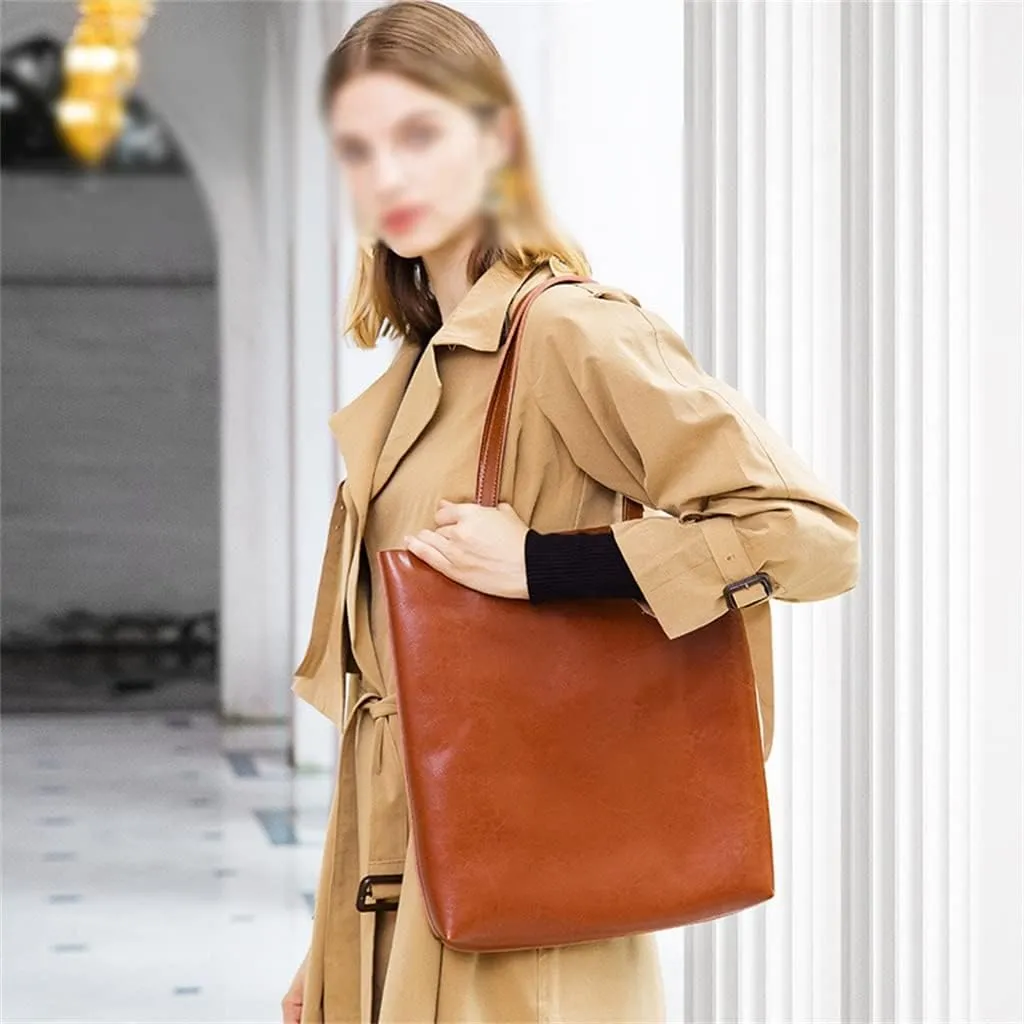 JSEIAJB Leather Women's Bag Women's Bag Tote Bag Large Capacity Portable Shopping Bag