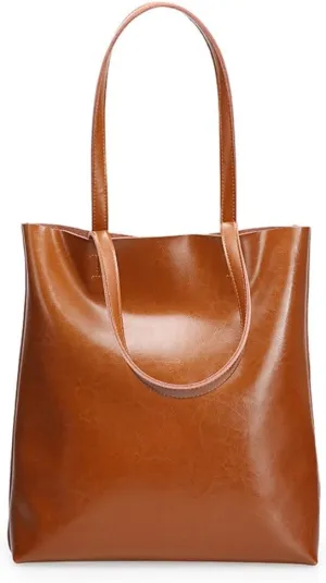 JSEIAJB Leather Women's Bag Women's Bag Tote Bag Large Capacity Portable Shopping Bag