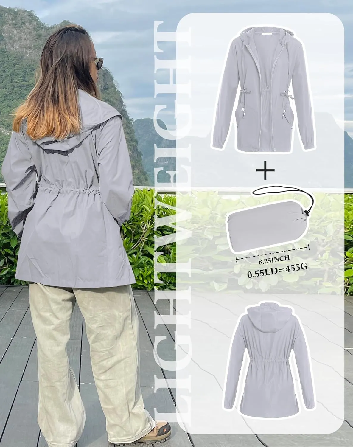 JTANIB Women Packable Rain Jacket Waterproof Lightweight Raincoat Hooded for Hiking Outdoor Travel