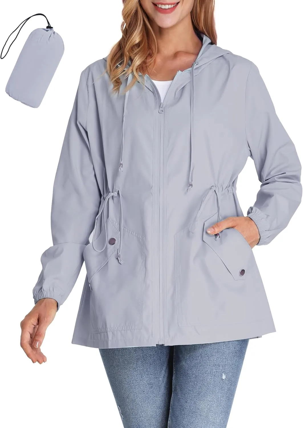 JTANIB Women Packable Rain Jacket Waterproof Lightweight Raincoat Hooded for Hiking Outdoor Travel
