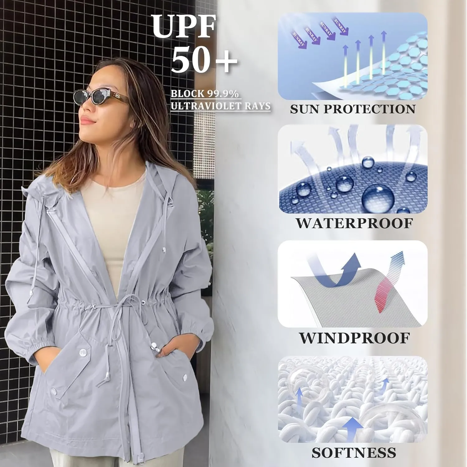 JTANIB Women Packable Rain Jacket Waterproof Lightweight Raincoat Hooded for Hiking Outdoor Travel