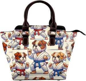 Judo-Bulldogs Pu Leather Crossbody Studded Bag, Fashionable Shoulder Handbag With Detachable Shoulder Strap