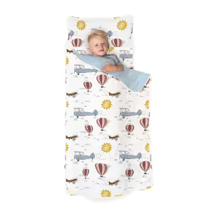 JumpOff Jo - Extra Long Toddler Nap Mat for Preschool, Daycare and Kindergarten - Sleeping Bag for Kids with Removable Pillow and Ultra Soft Blanket - Travel, Take Flight