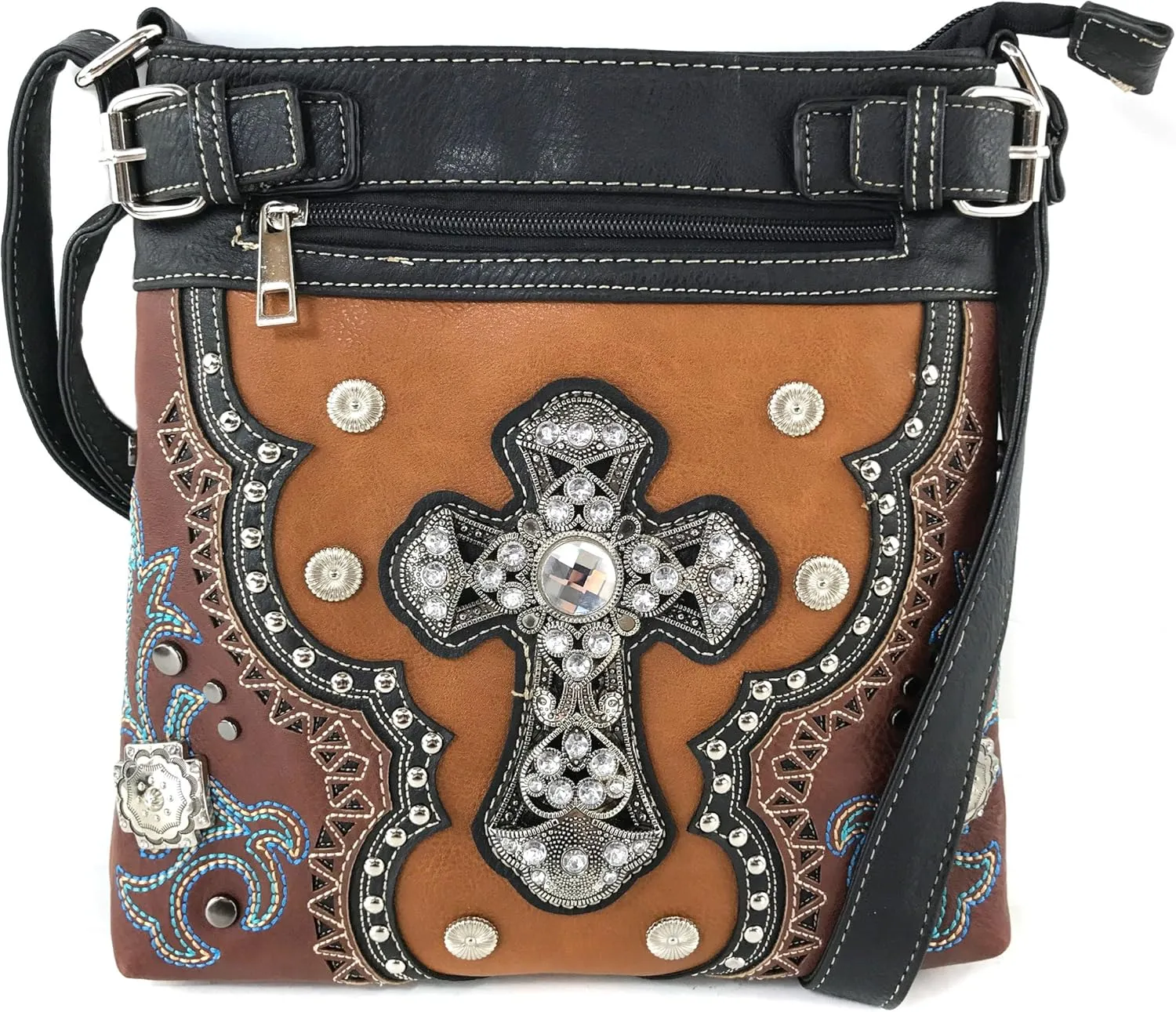 Justin West Concealed Carry Laser Cut Concho Cross Antique Embroidery Handbag