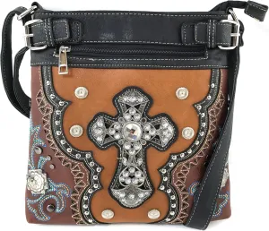 Justin West Concealed Carry Laser Cut Concho Cross Antique Embroidery Handbag