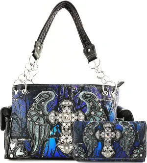 Justin West Cross Angel Wings Concealed Carry Handbag Purse