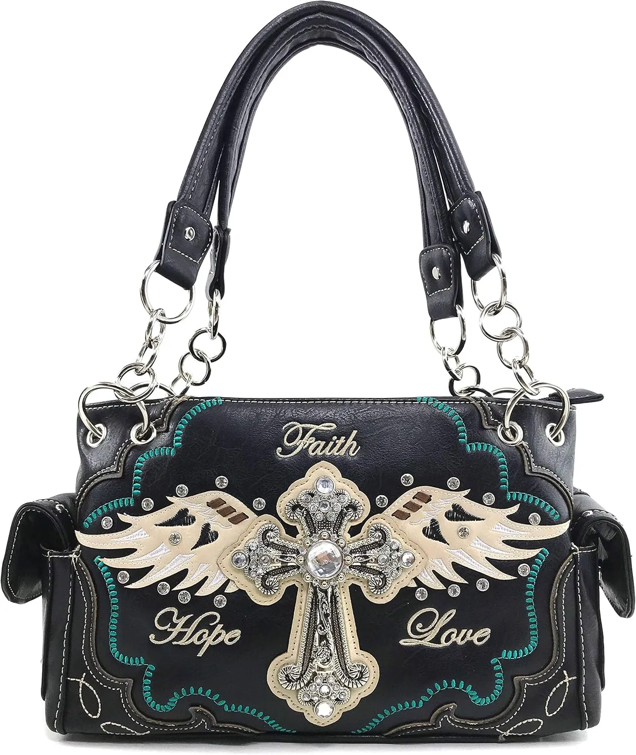 Justin West Cross Angel Wings Concealed Carry Handbag Purse