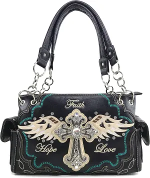 Justin West Cross Angel Wings Concealed Carry Handbag Purse