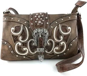Justin West Floral Leather Turquoise Concho Rhinestone Messenger Bag Crossbody