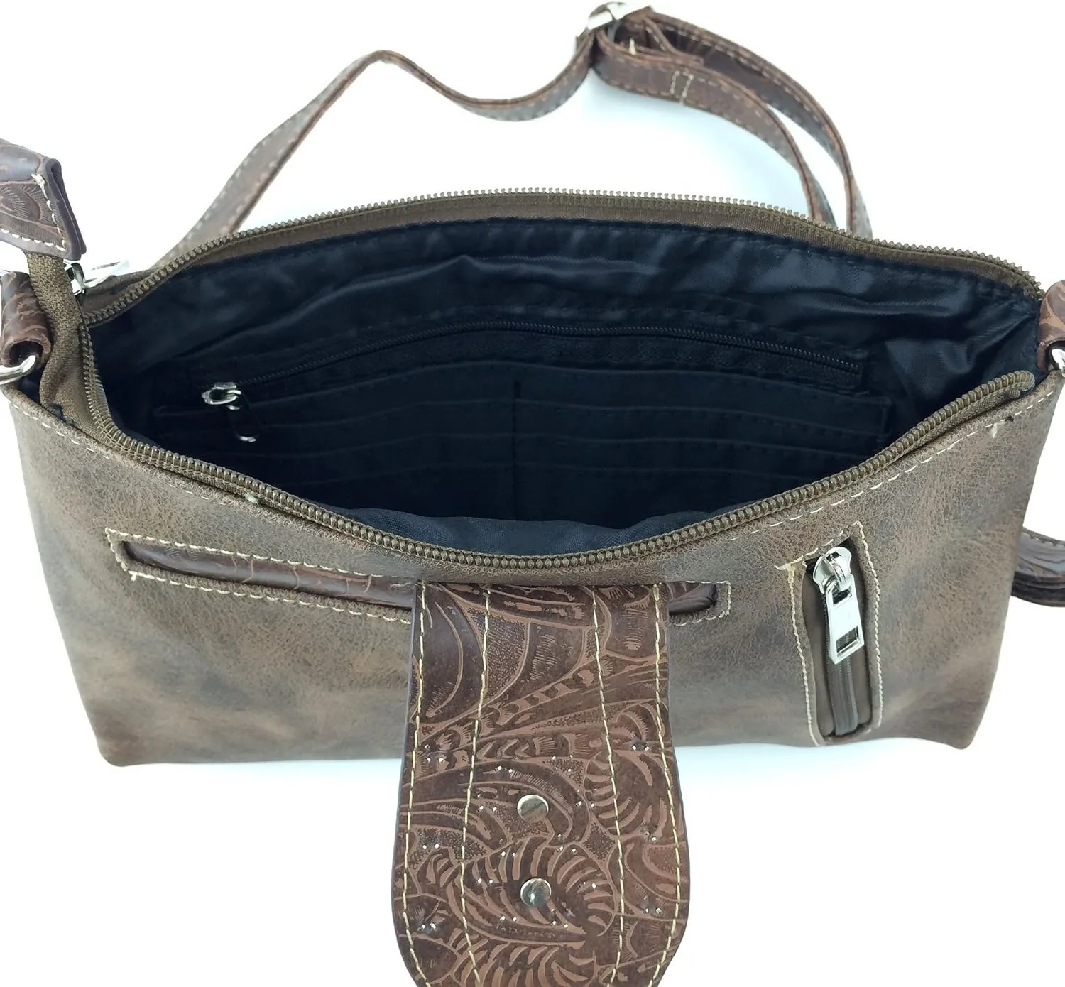 Justin West Floral Leather Turquoise Concho Rhinestone Messenger Bag Crossbody