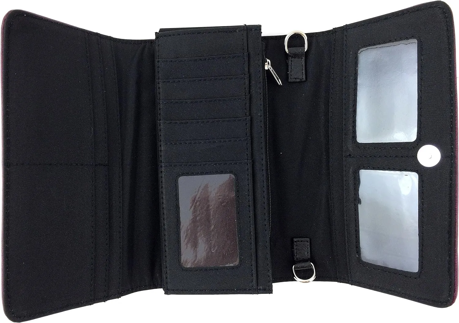 Justin West Silver Rhinestone Buckle Studded Tooled Leather Laser Cut Wristlet Trifold Wallet Attachable Long Strap