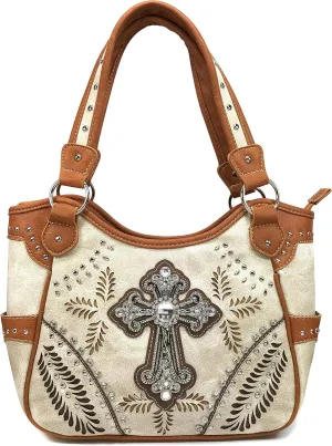 Justin West Tooled Floral Embroidery Buckle Studded Concealed Carry Tote Purse