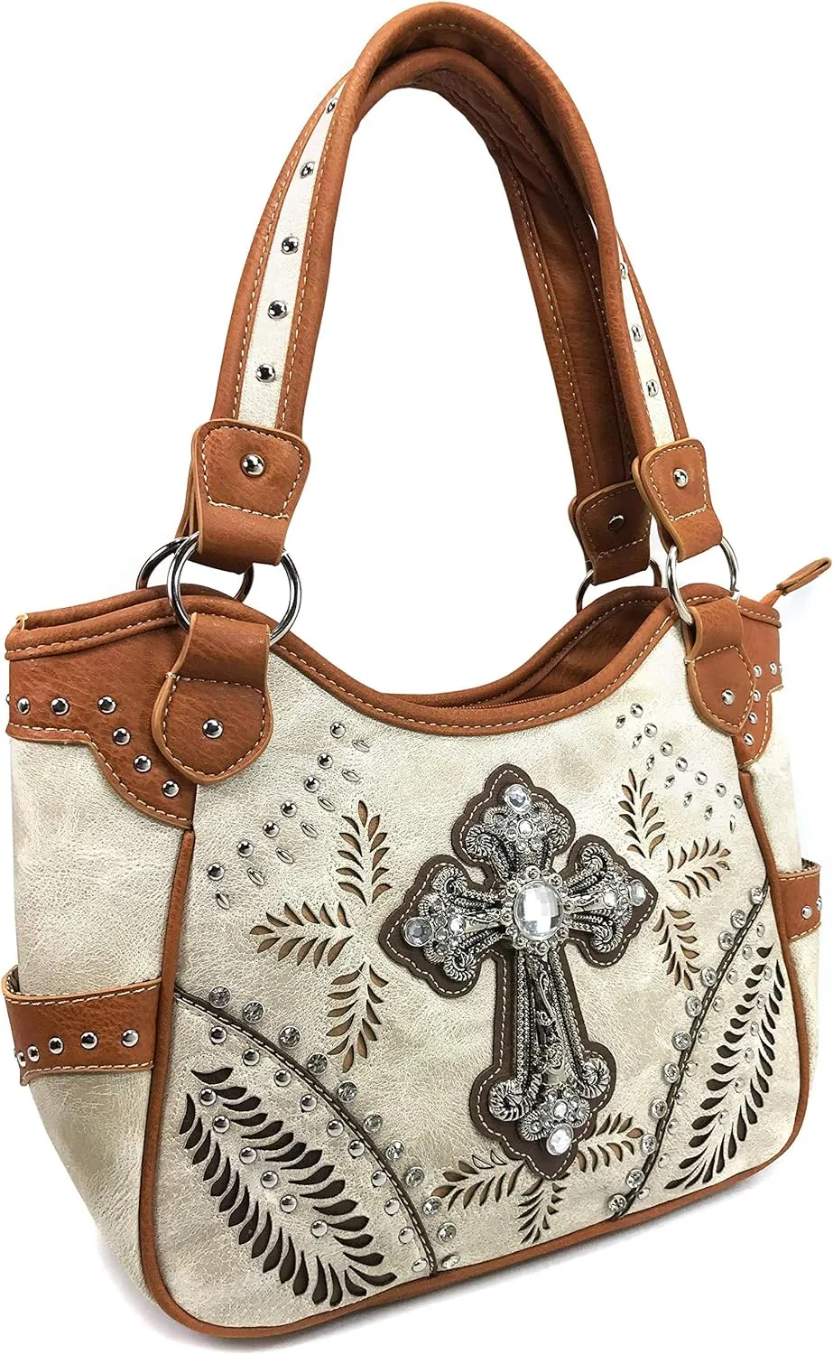 Justin West Tooled Floral Embroidery Buckle Studded Concealed Carry Tote Purse