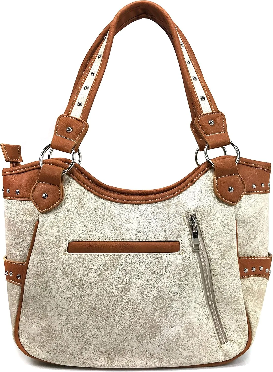 Justin West Tooled Floral Embroidery Buckle Studded Concealed Carry Tote Purse