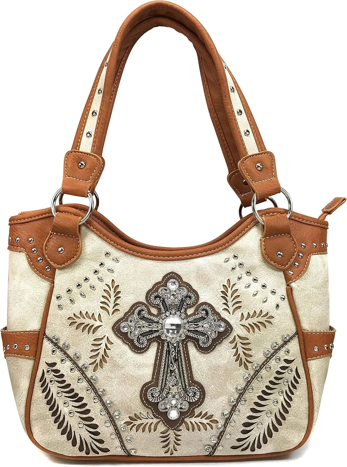 Justin West Tooled Floral Embroidery Buckle Studded Concealed Carry Tote Purse