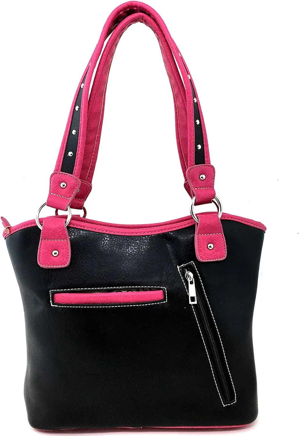 Justin West Tooled Leather Laser Cut Rhinestone Cross Studded Shoulder Concealed Carry Tote Style Handbag Purse