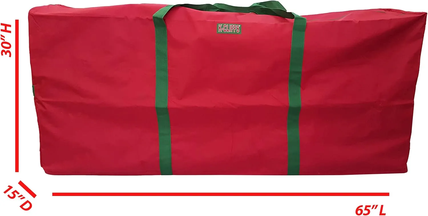 K-Cliffs Extra Large Christmas Tree Storage Bag Heavy Duty X'Mas Holiday Decoration Duffel Fits 9 ft Artificial Trees Durable Quality 65" x 30" x 15" Red