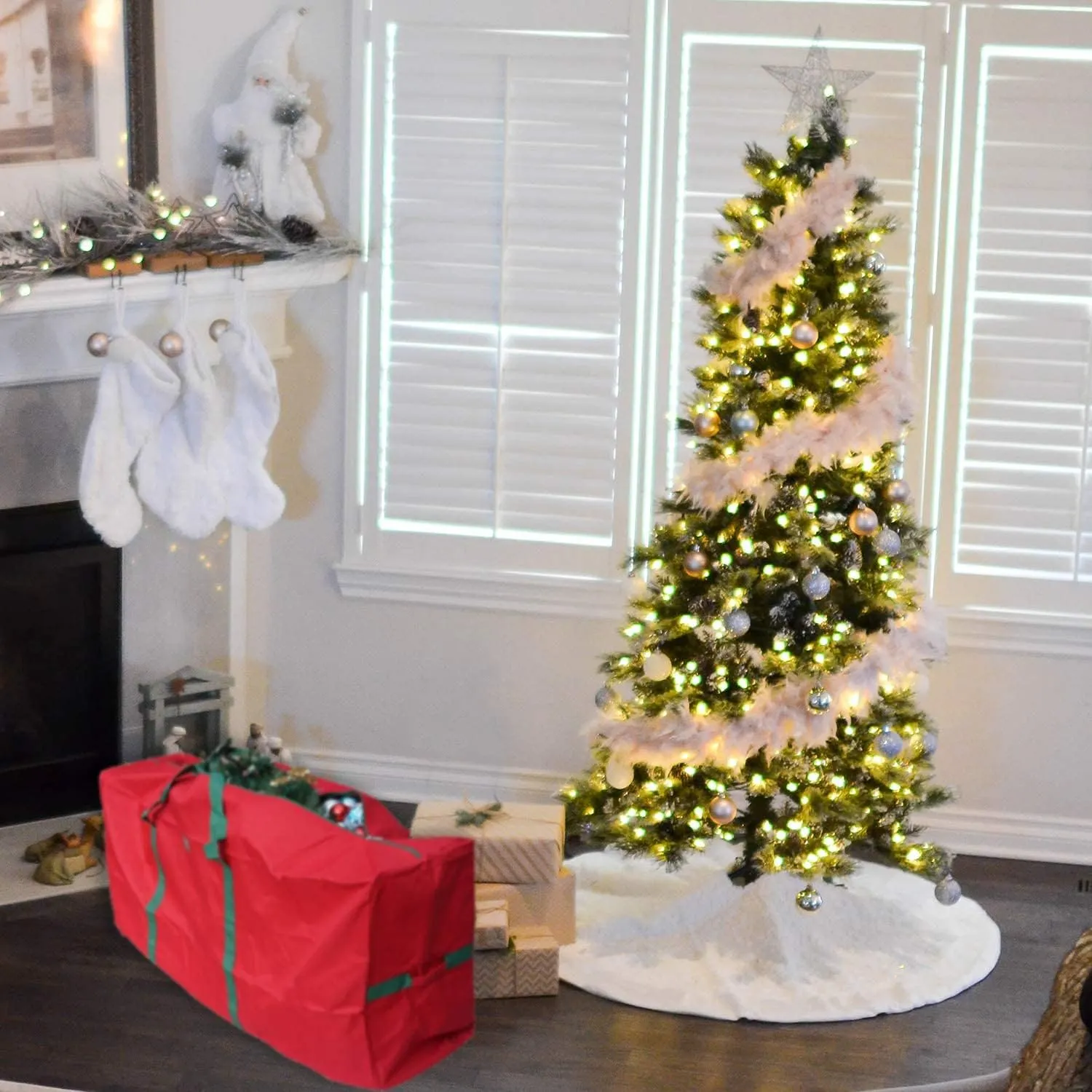 K-Cliffs Extra Large Christmas Tree Storage Bag Heavy Duty X'Mas Holiday Decoration Duffel Fits 9 ft Artificial Trees Durable Quality 65" x 30" x 15" Red