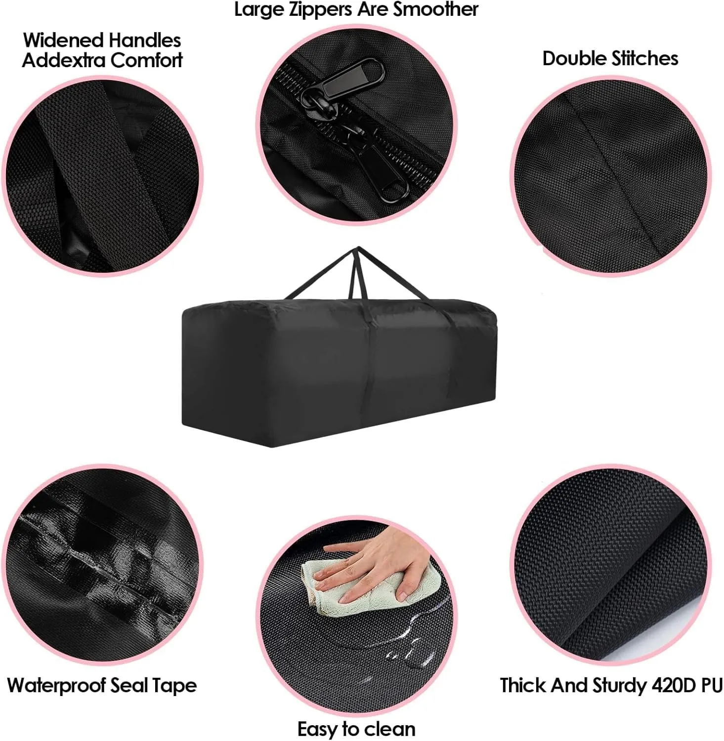 K-Musculo Outdoor Cushion Storage Bag, Waterproof Upgrade 420D Oxford Cloth with Handles Protective Zipper,Patio Cushion Storage Bag (Black 32" x 32" x 24")