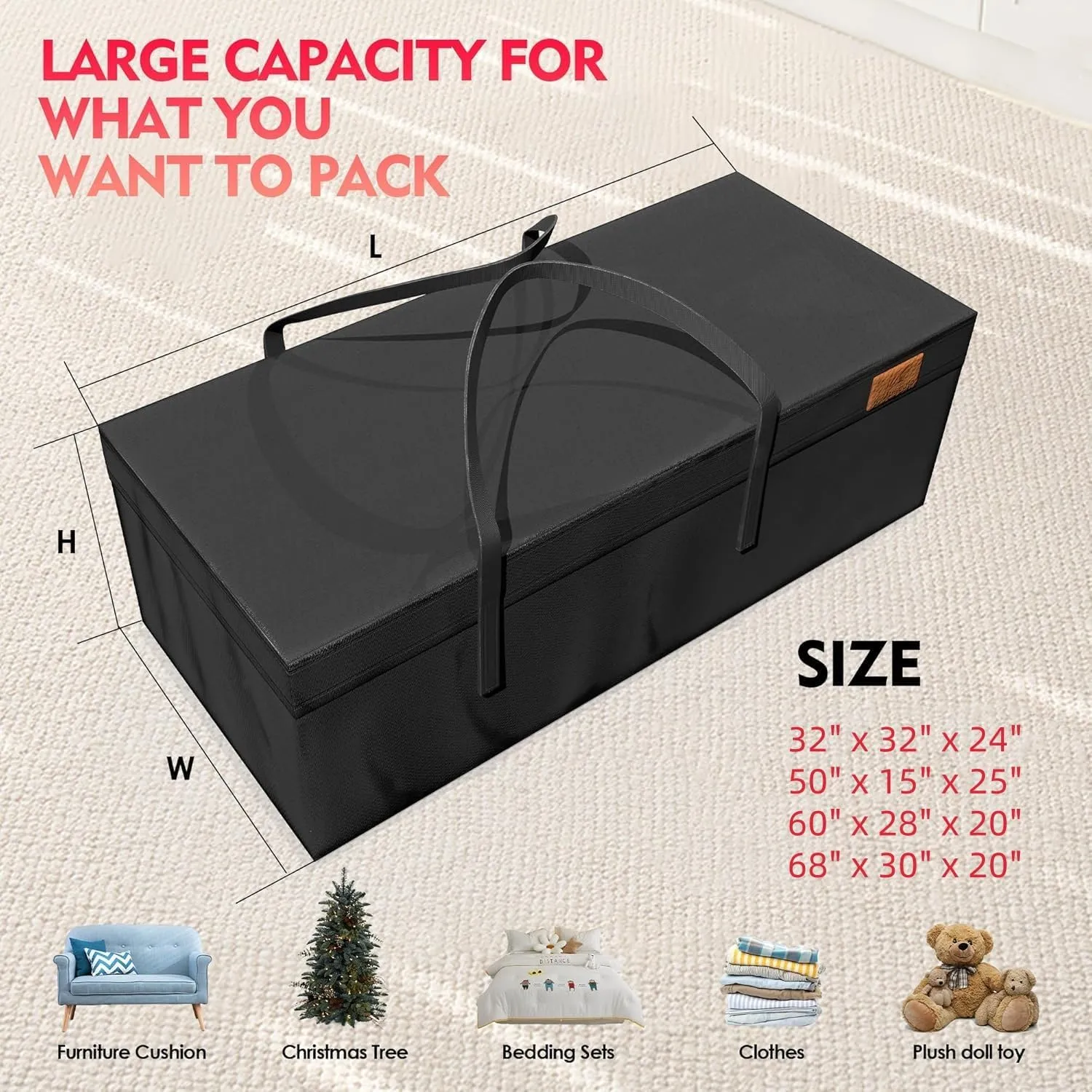 K-Musculo Outdoor Cushion Storage Bag, Waterproof Upgrade 420D Oxford Cloth with Handles Protective Zipper,Patio Cushion Storage Bag (Black 32" x 32" x 24")