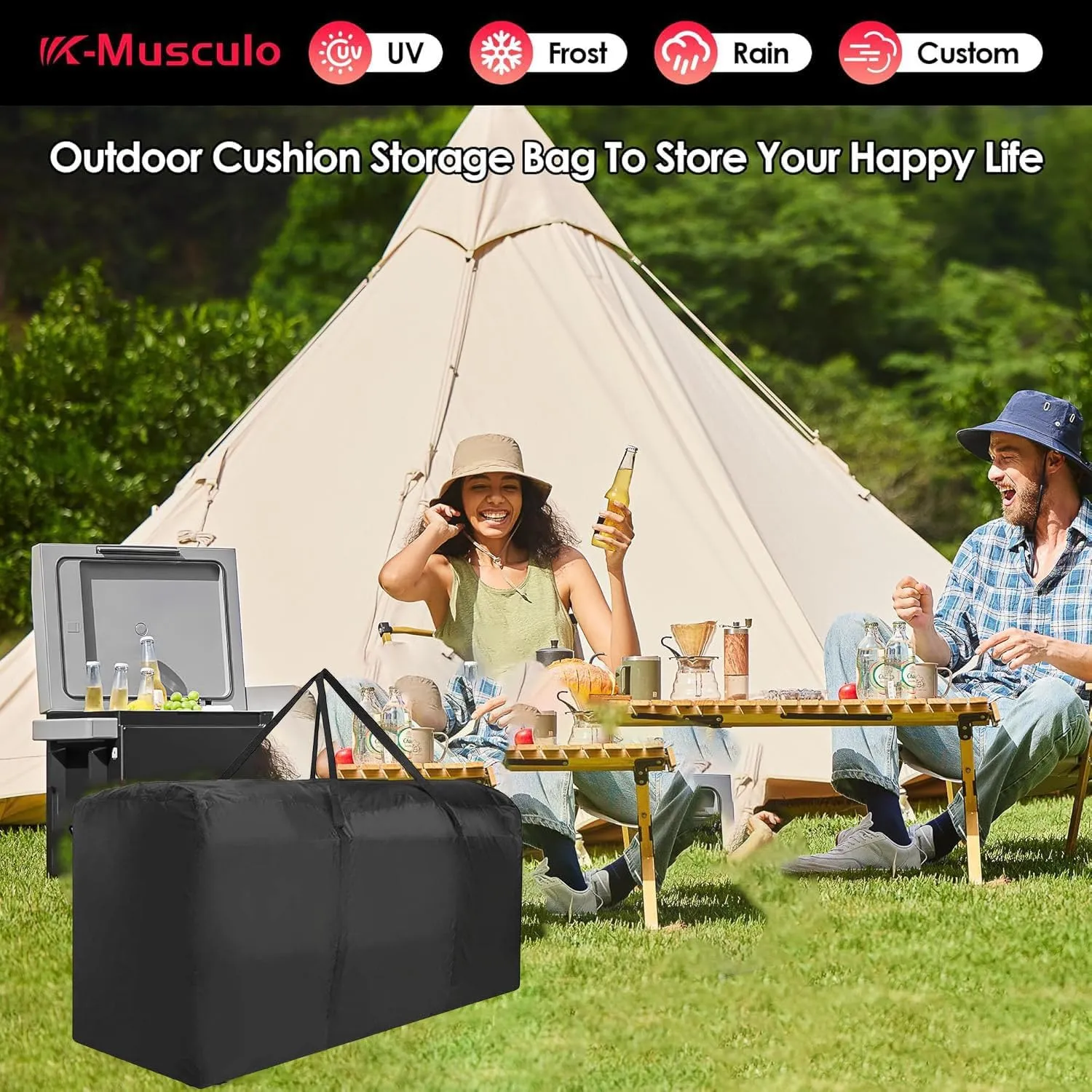 K-Musculo Outdoor Cushion Storage Bag, Waterproof Upgrade 420D Oxford Cloth with Handles Protective Zipper,Patio Cushion Storage Bag (Black 32" x 32" x 24")