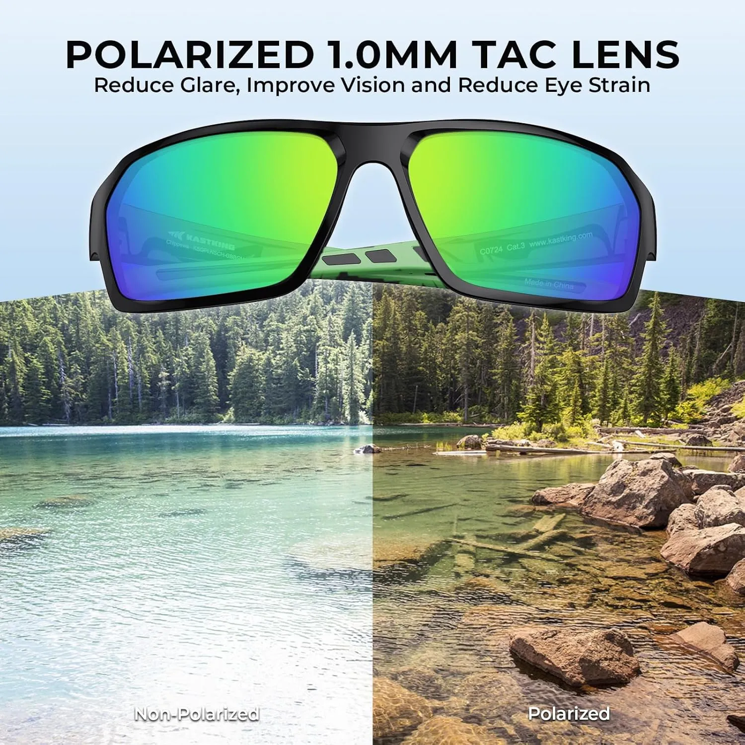 KastKing Chippewa Polarized Fishing Sunglasses, UV400 Protection Full Wrap Frame Sports Cycling Sunglasses, 1.0mm TAC Lenses