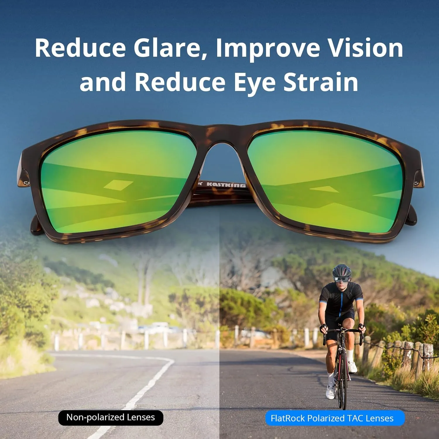 KastKing FlatRock Polarized Sport Sunglasses for Men and Women, Ideal for Driving Fishing Cycling Running, UV Protection