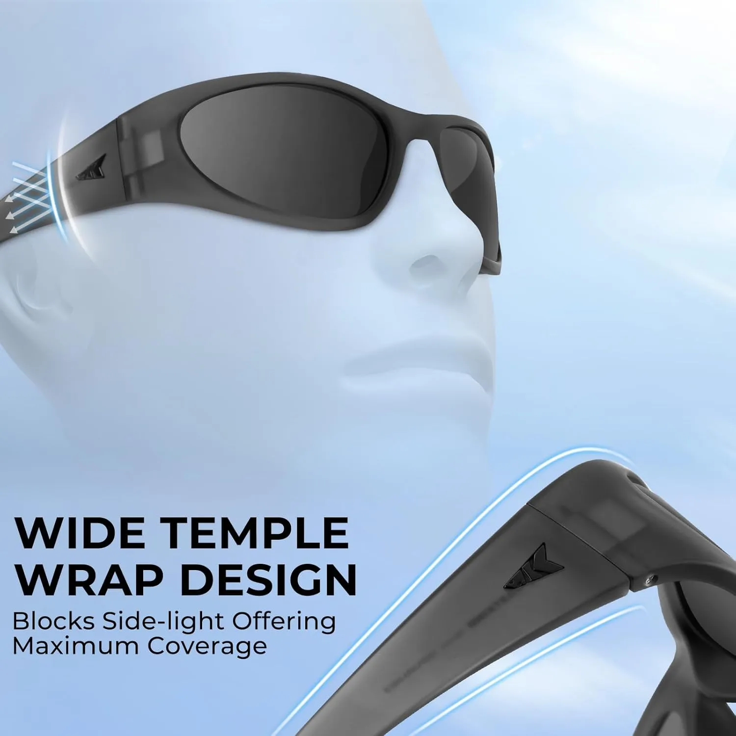 KastKing Raccoon Polarized Sport Sunglasses for Men and Women, Wide Temple Wrap, Ideal for Driving Fishing Cycling Running
