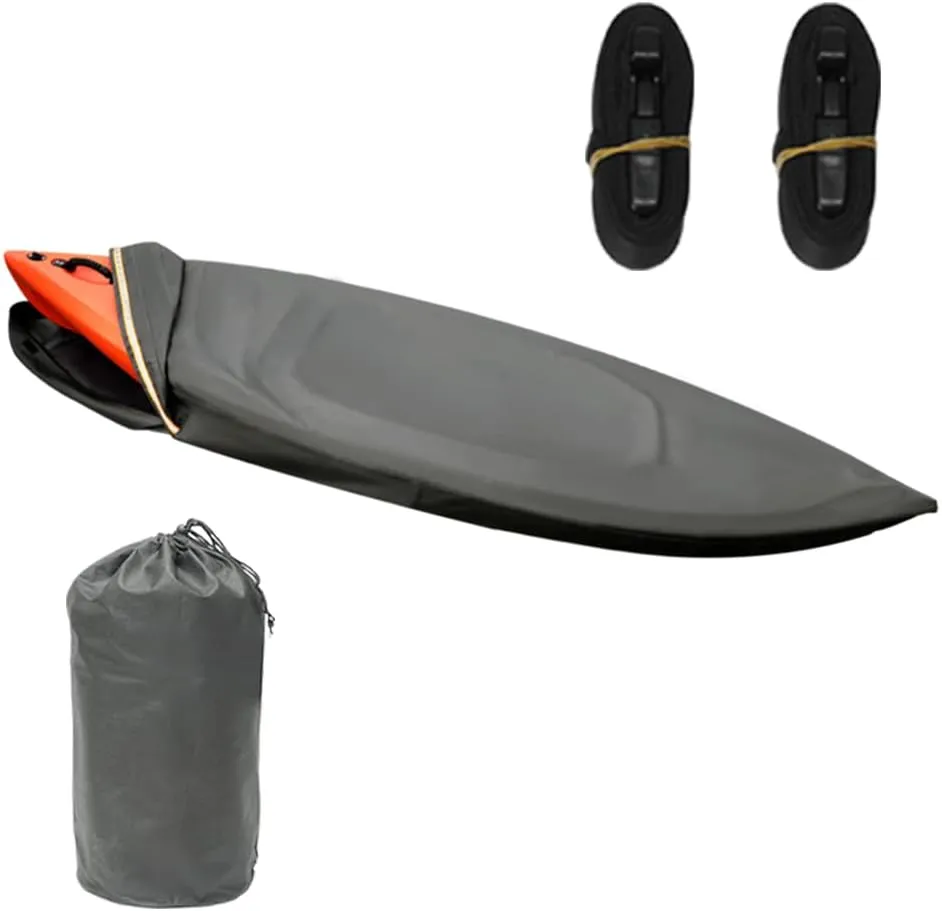 Kayak Cover 9ft 600D Tear Resistant Trailerable Kayak Covers for Outdoor Storage, Waterproof & UV-Proof Heavy Duty Canoe Cover for Indoor/Outdoor Storage(Grey) Fit 8-10ft Kayak Storage