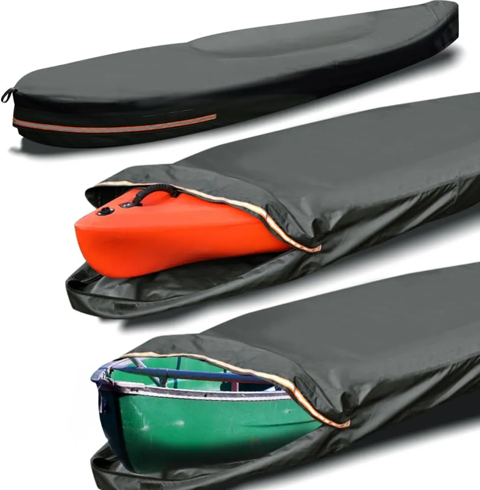 Kayak Cover 9ft 600D Tear Resistant Trailerable Kayak Covers for Outdoor Storage, Waterproof & UV-Proof Heavy Duty Canoe Cover for Indoor/Outdoor Storage(Grey) Fit 8-10ft Kayak Storage