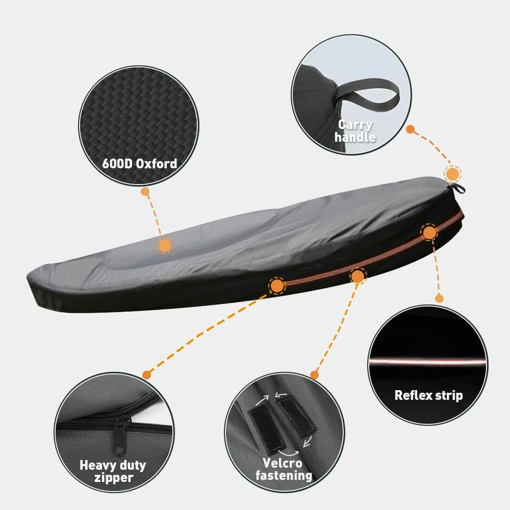 Kayak Cover 9ft 600D Tear Resistant Trailerable Kayak Covers for Outdoor Storage, Waterproof & UV-Proof Heavy Duty Canoe Cover for Indoor/Outdoor Storage(Grey) Fit 8-10ft Kayak Storage