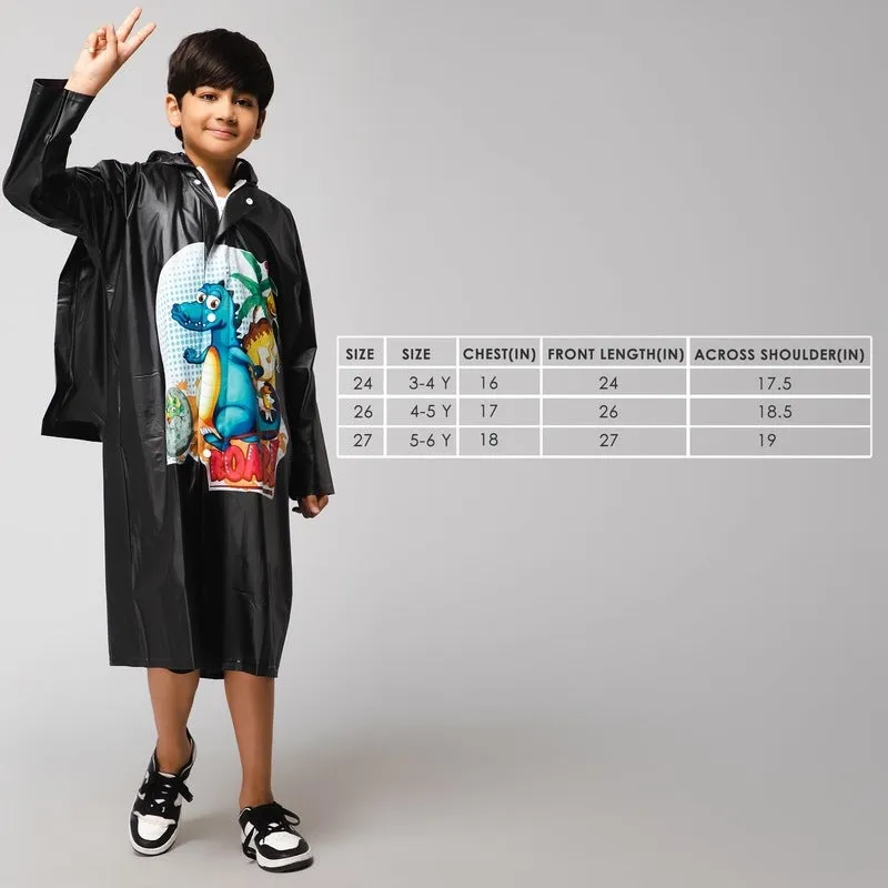 Kids Longcoat - Waterproof PVC, Adjustable Hood & Extra Space | Includes Storage Pouch | Age 4-5 | Black