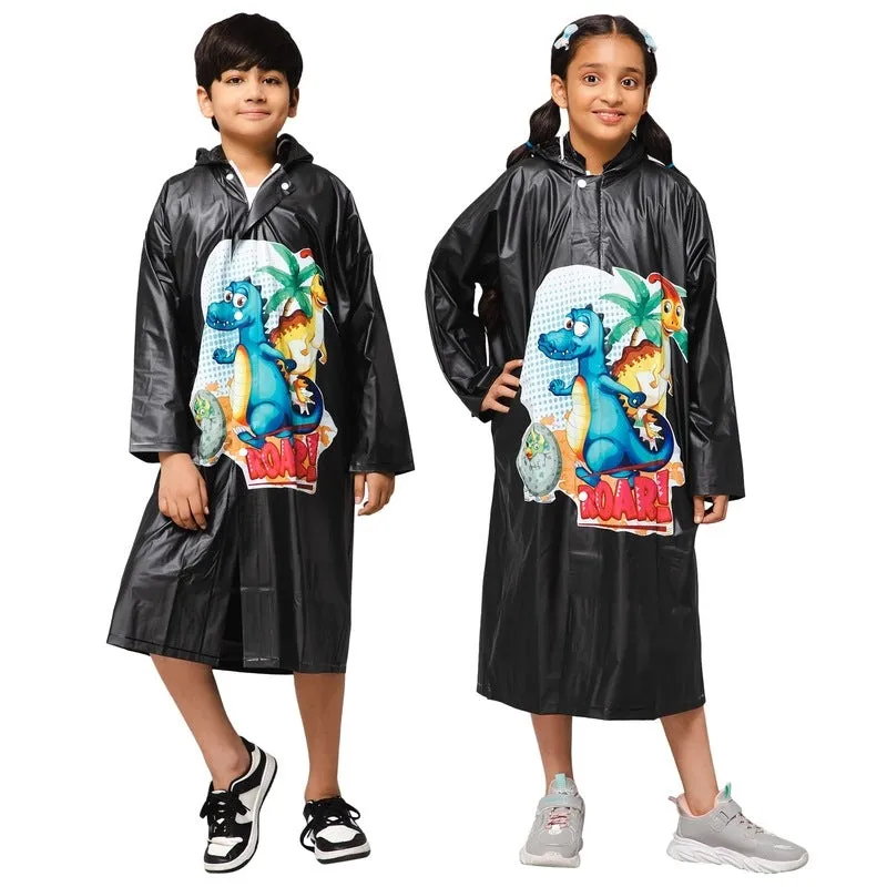 Kids Longcoat - Waterproof PVC, Adjustable Hood & Extra Space | Includes Storage Pouch | Age 4-5 | Black