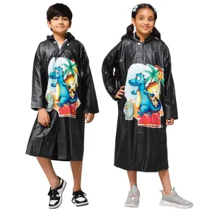 Kids Longcoat - Waterproof PVC, Adjustable Hood & Extra Space | Includes Storage Pouch | Age 4-5 | Black