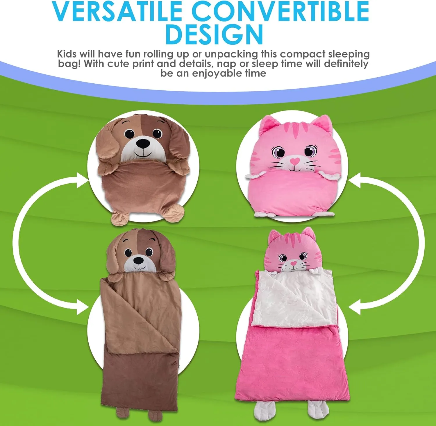 Kid's Nap Buddies Character Preschool Nap Mat, Toddler Sleeping Bag with Pillow for Daycare, Ages 3 