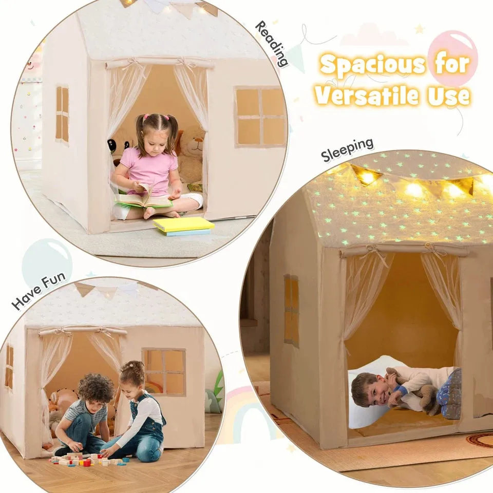 Kids Play Tent Large Toddler Playhouse Gift w/Star Lights & Padded Mat