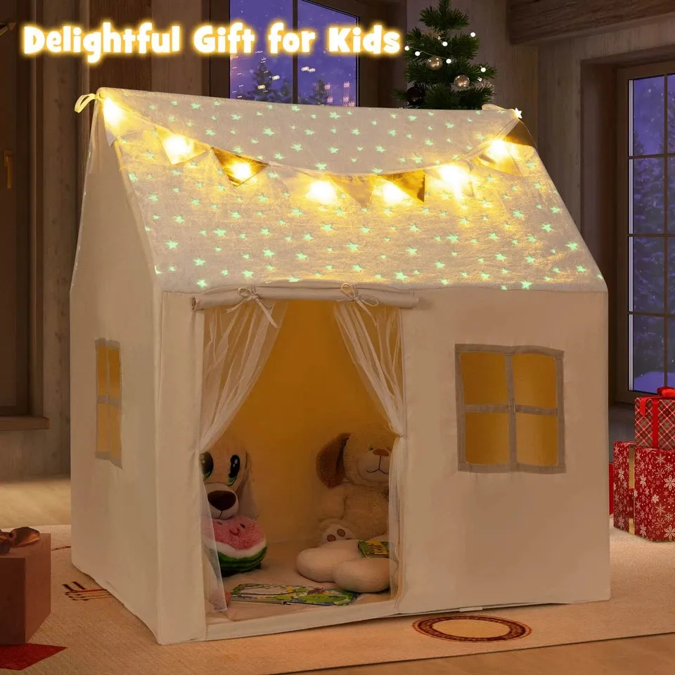 Kids Play Tent Large Toddler Playhouse Gift w/Star Lights & Padded Mat