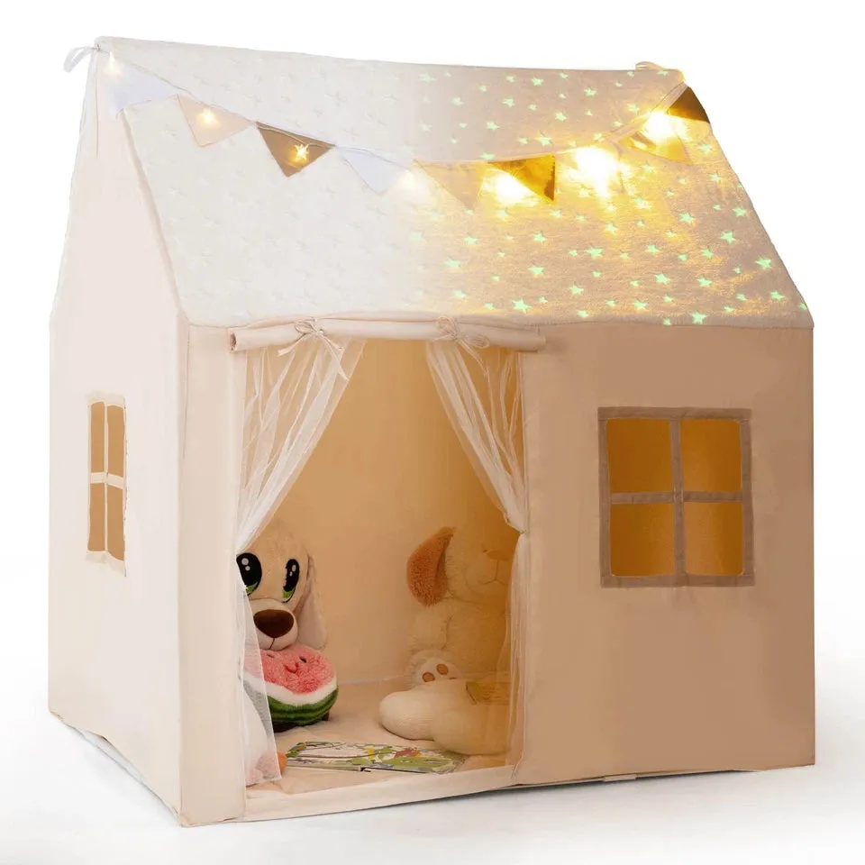 Kids Play Tent Large Toddler Playhouse Gift w/Star Lights & Padded Mat