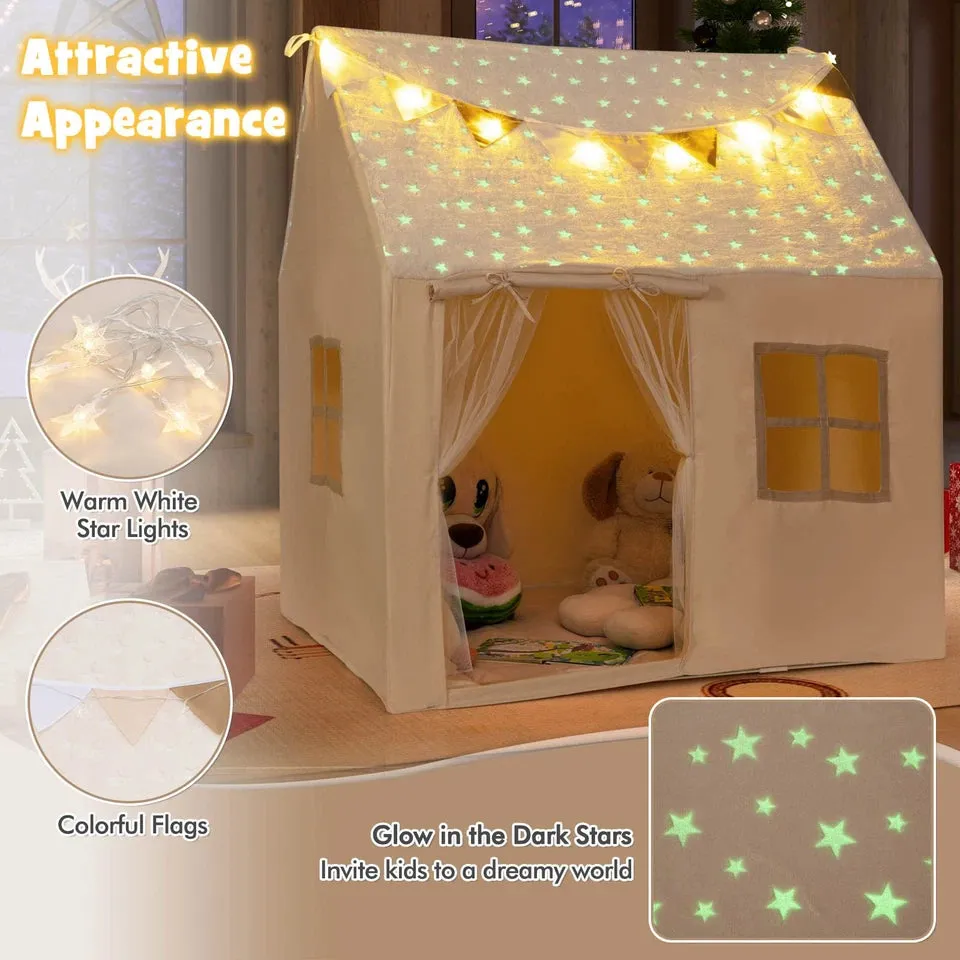 Kids Play Tent Large Toddler Playhouse Gift w/Star Lights & Padded Mat