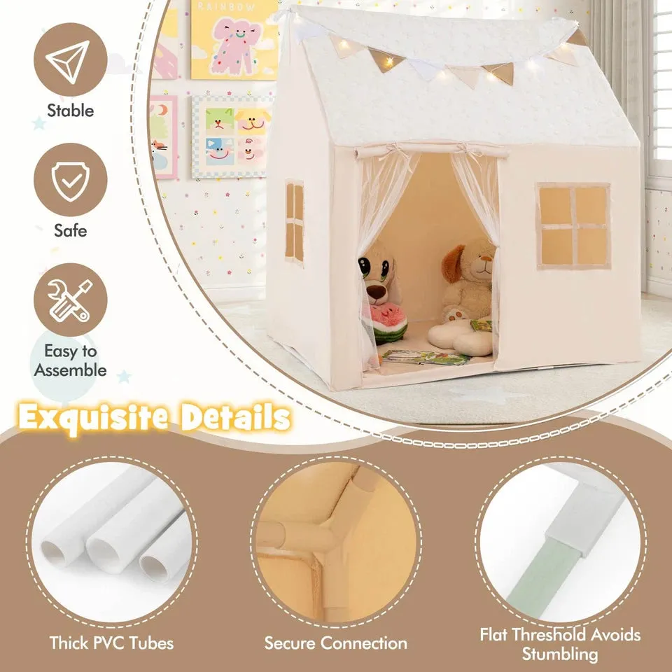 Kids Play Tent Large Toddler Playhouse Gift w/Star Lights & Padded Mat