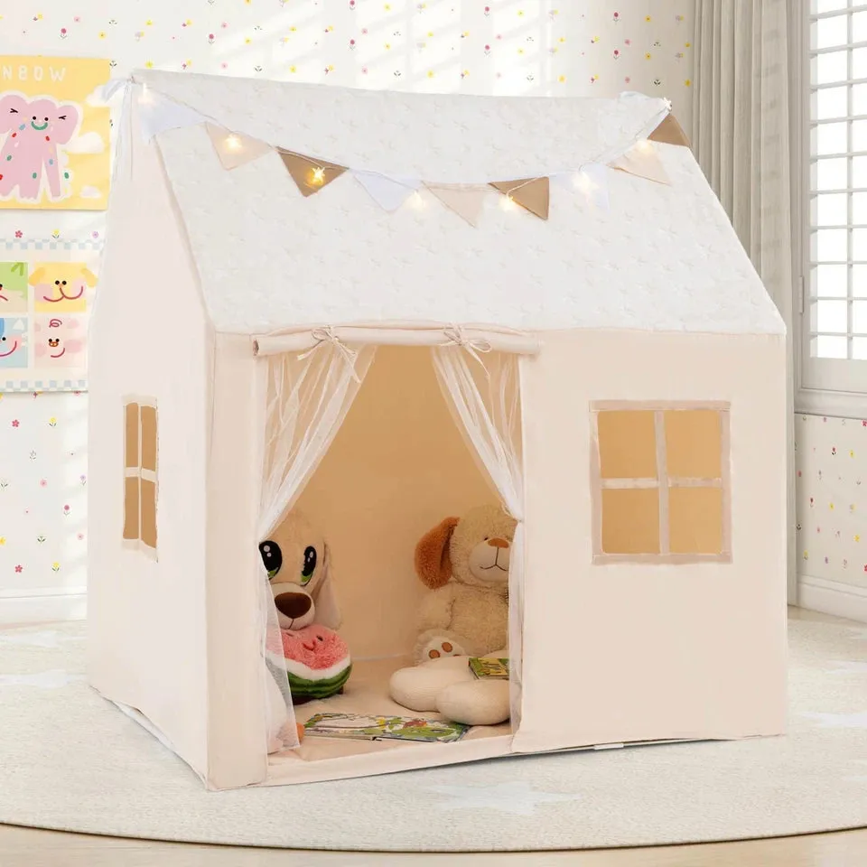Kids Play Tent Large Toddler Playhouse Gift w/Star Lights & Padded Mat
