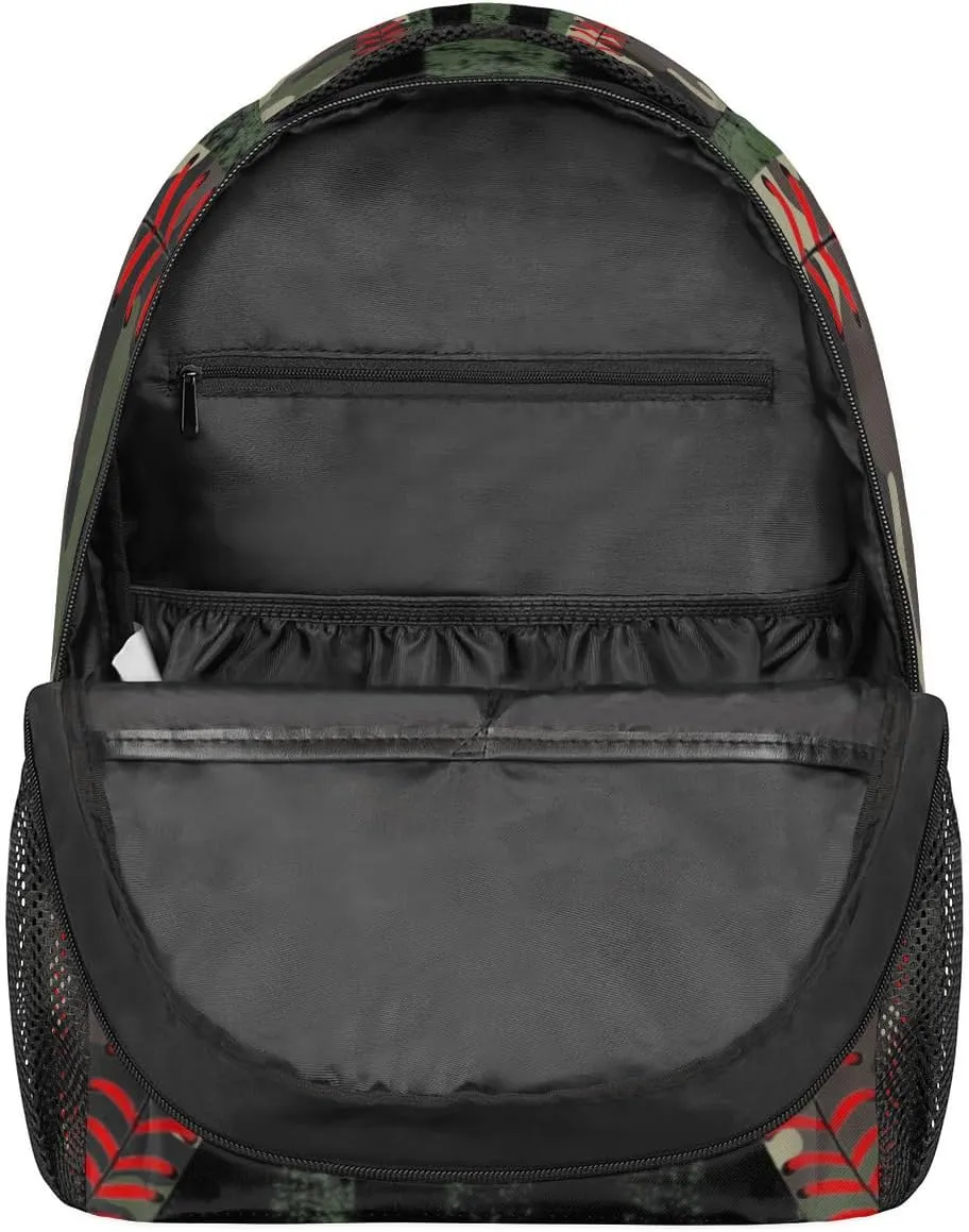 Kids School Backpacking Baseball Red Tie Backpack for Teens Girls & Boys Middle School Aesthetic Camo Students Bookbag 16 in Cute Lightweight Gym Travel Bag Sports Schoolbag