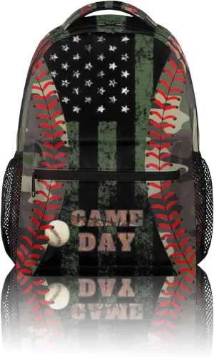 Kids School Backpacking Baseball Red Tie Backpack for Teens Girls & Boys Middle School Aesthetic Camo Students Bookbag 16 in Cute Lightweight Gym Travel Bag Sports Schoolbag