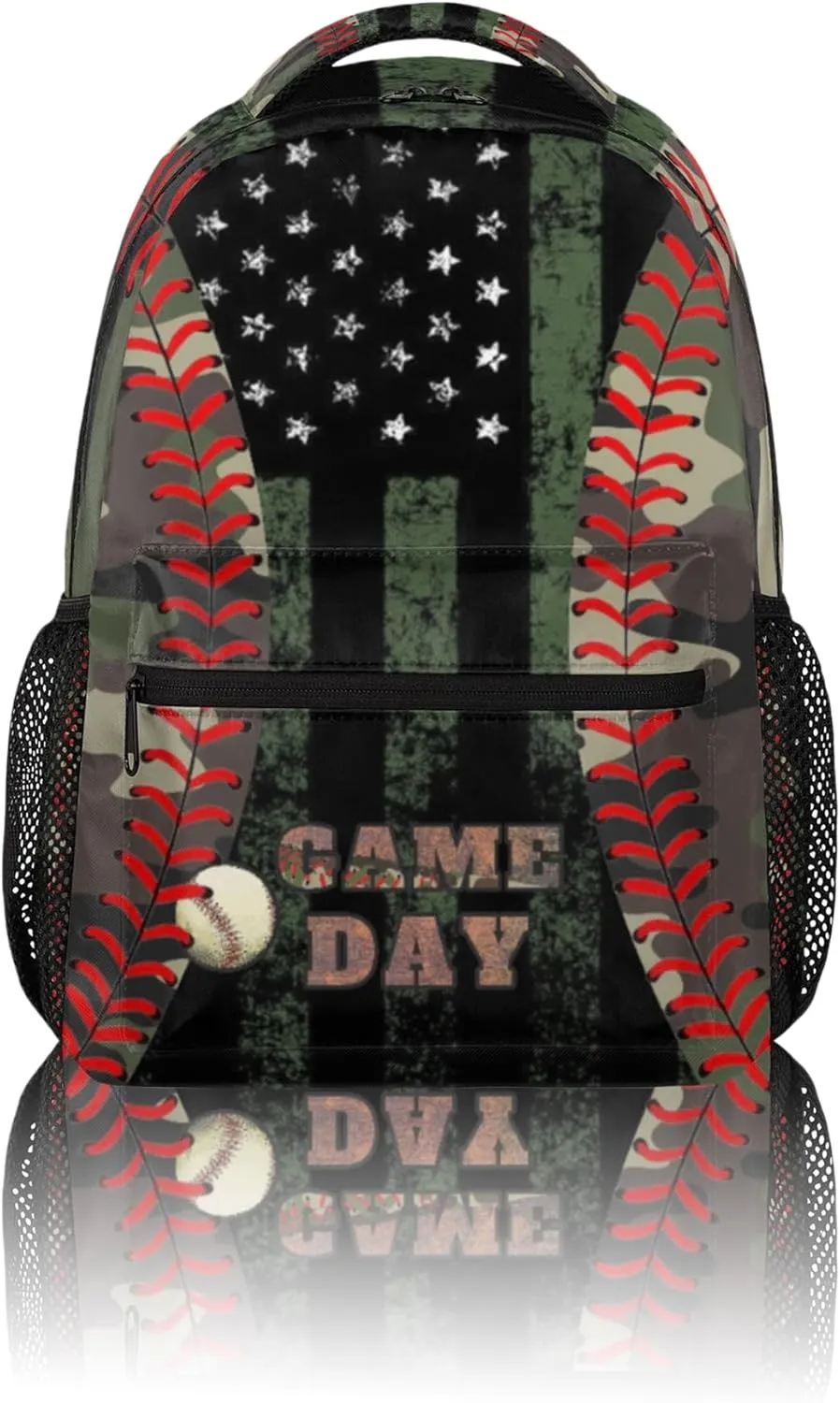 Kids School Backpacking Baseball Red Tie Backpack for Teens Girls & Boys Middle School Aesthetic Camo Students Bookbag 16 in Cute Lightweight Gym Travel Bag Sports Schoolbag