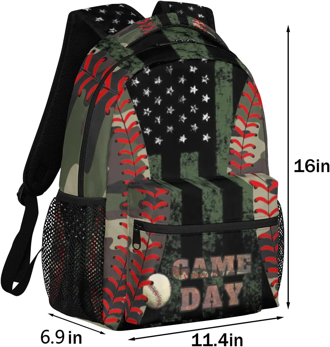 Kids School Backpacking Baseball Red Tie Backpack for Teens Girls & Boys Middle School Aesthetic Camo Students Bookbag 16 in Cute Lightweight Gym Travel Bag Sports Schoolbag