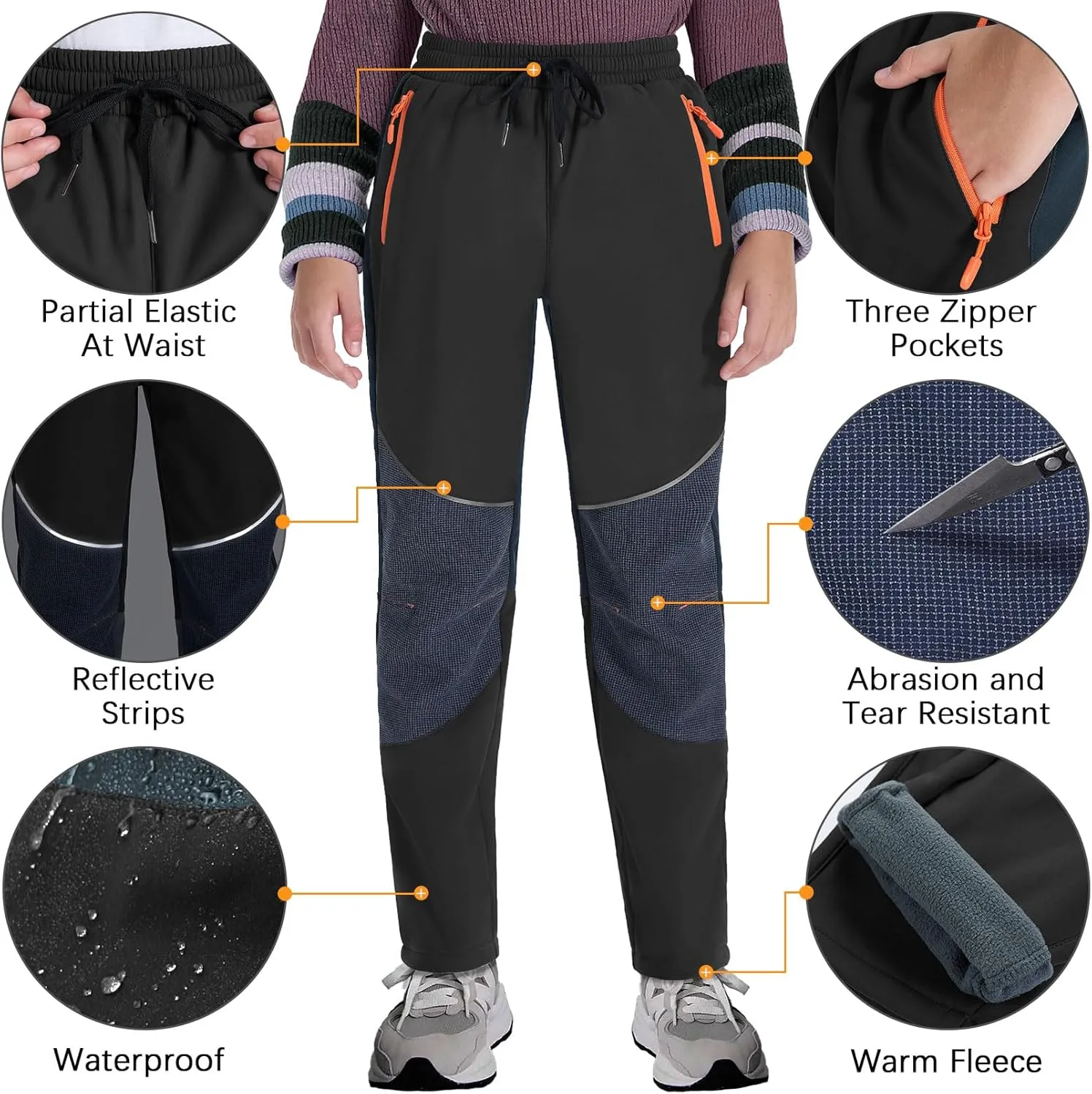 Kids Snow Ski Pants Hiking Boys Girls Outdoor Waterproof Windproof Fleece Warm Snowboard Pants