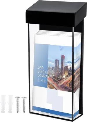 Klmnop Outdoor Brochure Holder, 4 x 9 Inch Waterproof Wall Mount Literature Box with Lid, Acrylic Brochure Holder for Pamphlet Map Menu Display(Black)